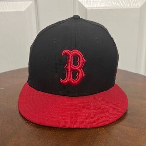 🔥⚾️ BOSTON RED SOX MLB New Era 59Fifty Flat Bill Hat - Black/Red - Rare Colorwa